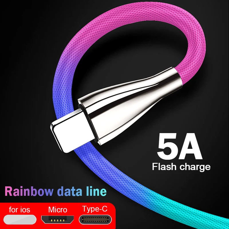 USB кабель для зарядки и передачи данных type-C Micro USB Мобильный телефон 5A Android супер зарядное устройство USB линия передачи данных быстрое зарядное устройство кабель для ios 1 м