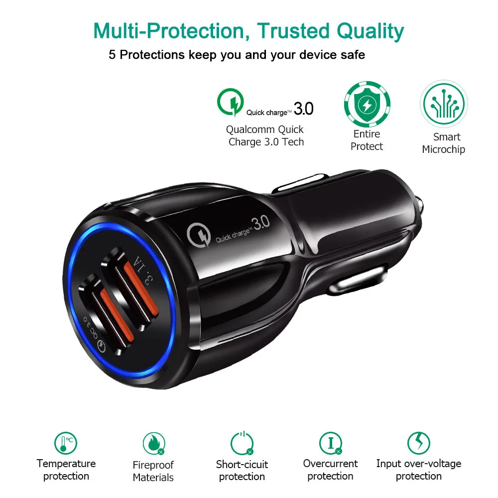 3.1A автомобильное микро USB зарядное устройство Быстрая зарядка QC 3,0 зарядное устройство для мобильного телефона 3 порта двойной USB быстрое автомобильное зарядное устройство для iphone X samsung huawei
