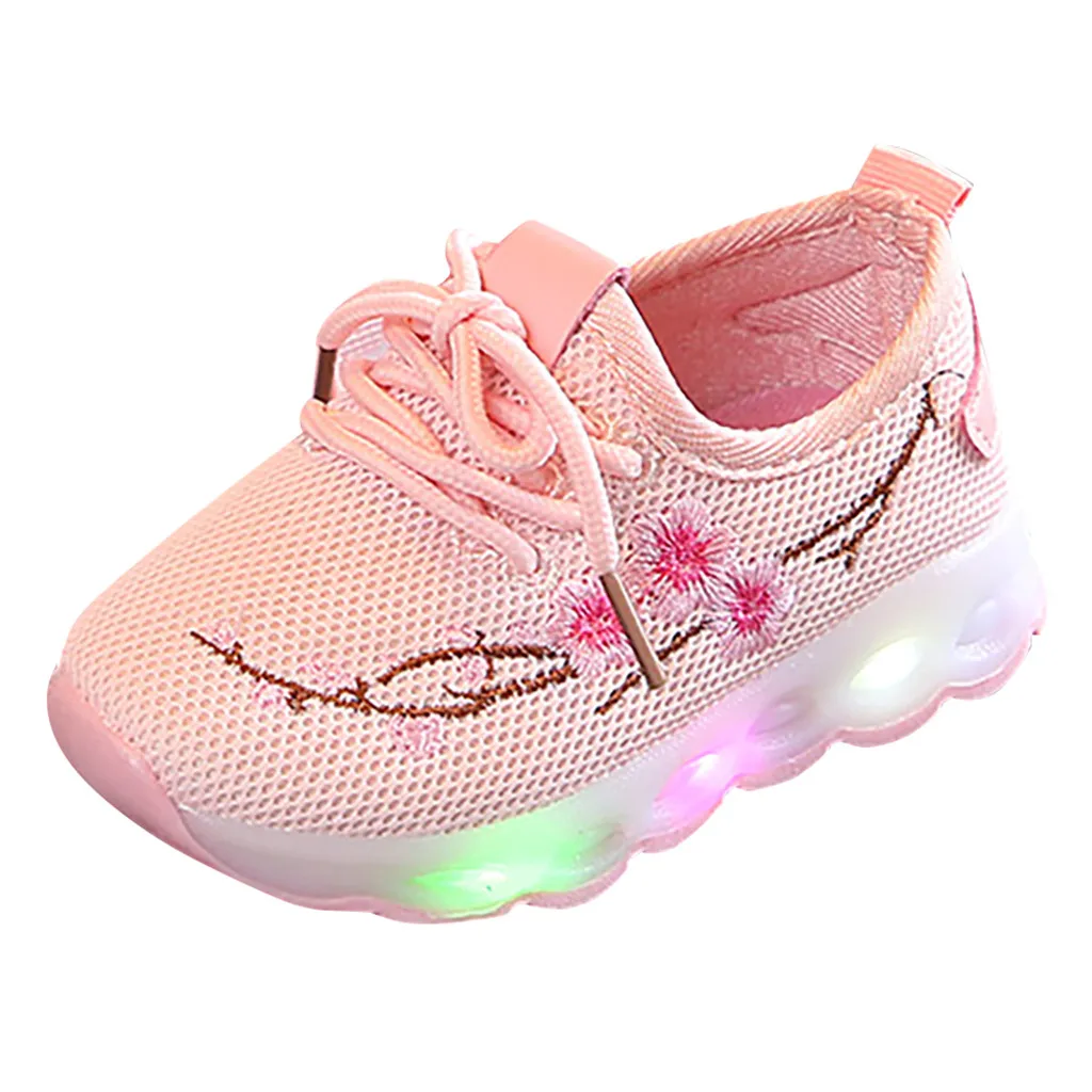 PK TELOTUNY Kids Toddler Led Glowing Sneakers Children Pearl Bling Sequins Luminous Shoes For Girl Boy Toddler Baby Light Shoes 101 - Цвет: PK