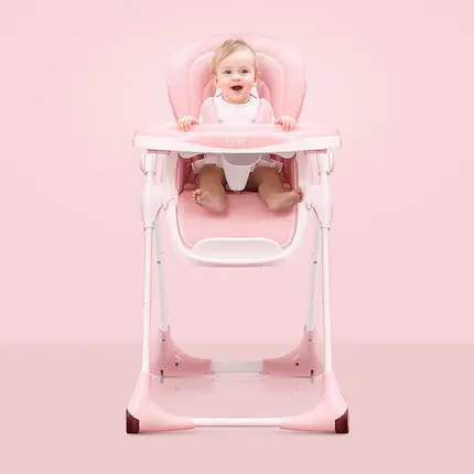 Pink High-Feeding Chair Multi-Function Collapsible Breathable PP Material Children's Dinner Table Seat 0-4 Years Old Children - Цвет: Pink