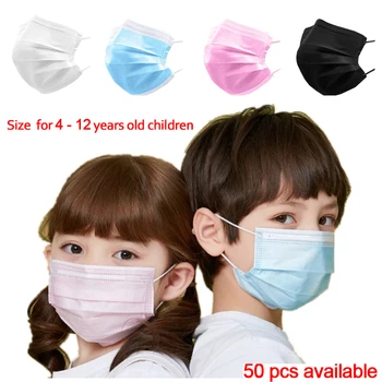 

50 Pcs Disposable Child Mask Children Face Mask 3 Layer Non Woven Breathable Mouth Protection Facemask for 4-12 Years Kids