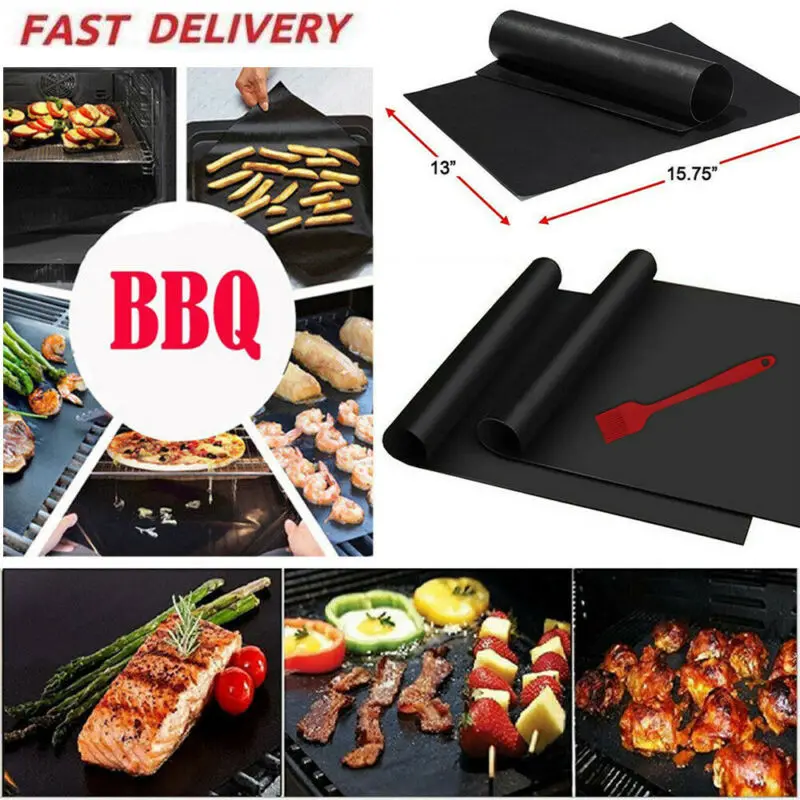 2 PK Barbecue Copper Grill Mat Chef BBQ Baking Reusable Vegetable Fish