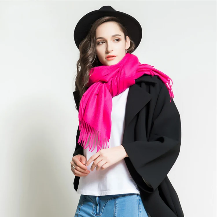 CAVME, высокое качество, кашемировый шарф для женщин, женские шарфы, одноцветные длинные шарфы с кисточками, шаль, обертывания, 70*200 см, 320 г - Цвет: 6 Hot Pink