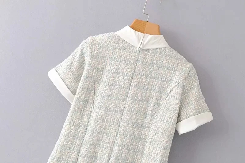 Boho винтажное цветное твидовое Платье женское повседневное сексуальное мини-платье с коротким рукавом Корейская одежда Kawaii платья уличная одежда vestidos