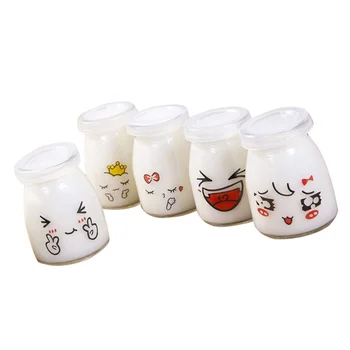

10pcs 150ml Lovely Pudding Bottle Glass Heat-resistant Yogurt Containers Milk Cup Jelly Jar for Home Shop (Random Pattern)