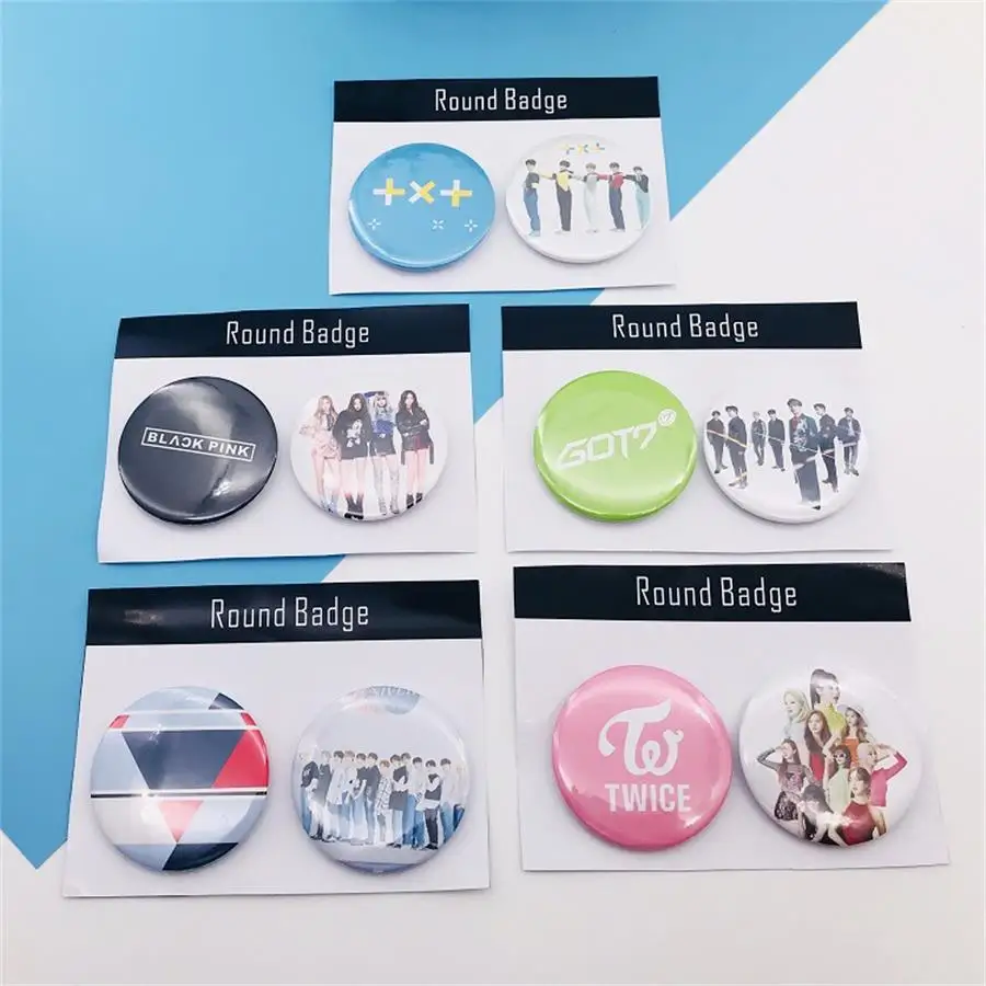 

Kpop GOT7 TXT Round Badge for Hat Bag Clothes Backpack Seventeen Blackpink Twice Fashion Chest Pins Brooches Button