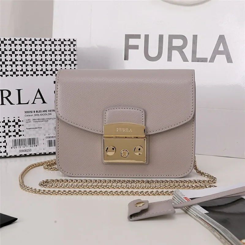 FURLA-Bolso de cuero para mujer, bolsa superior de alta calidad, Color gris claro, tamaño 16,5 cm x 12cm x 8cm