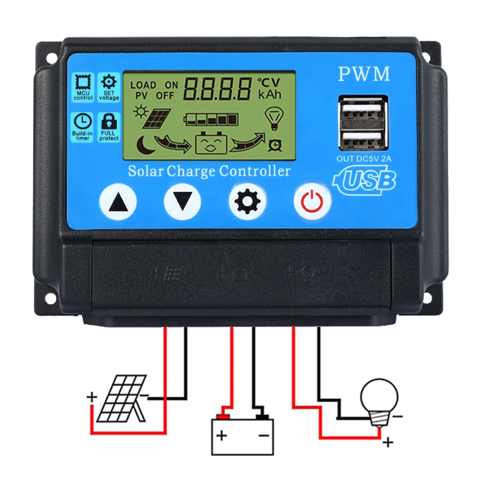 10A/20A/30A авто за максимальной точкой мощности, Солнечный контроллер заряда литий ШИМ-контроллеры ЖК-дисплей Dual USB Выход солнечная батарея для телефона PV регулятор