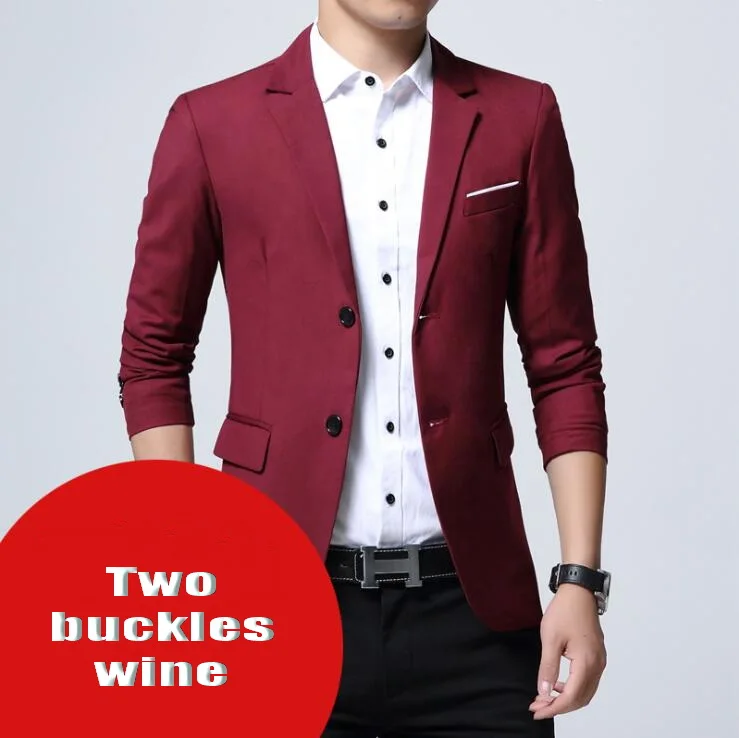 Two buckles wine red Роскошный мужской блейзер, модный брендовый мужской костюм, Terno Masculino, опт, две пуговицы, блейзеры для мужчин, Тонкий деловой блейзер для вечеринки - Цвет: Two buckles wine red