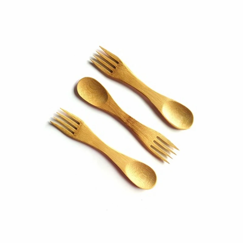 Многоразовые бамбуковые Spork с твист из нержавеющей стали питьевой соломы ноль отходов бамбуковая посуда 2 в 1 бамбуковая Ложка деревянная вилка To-go