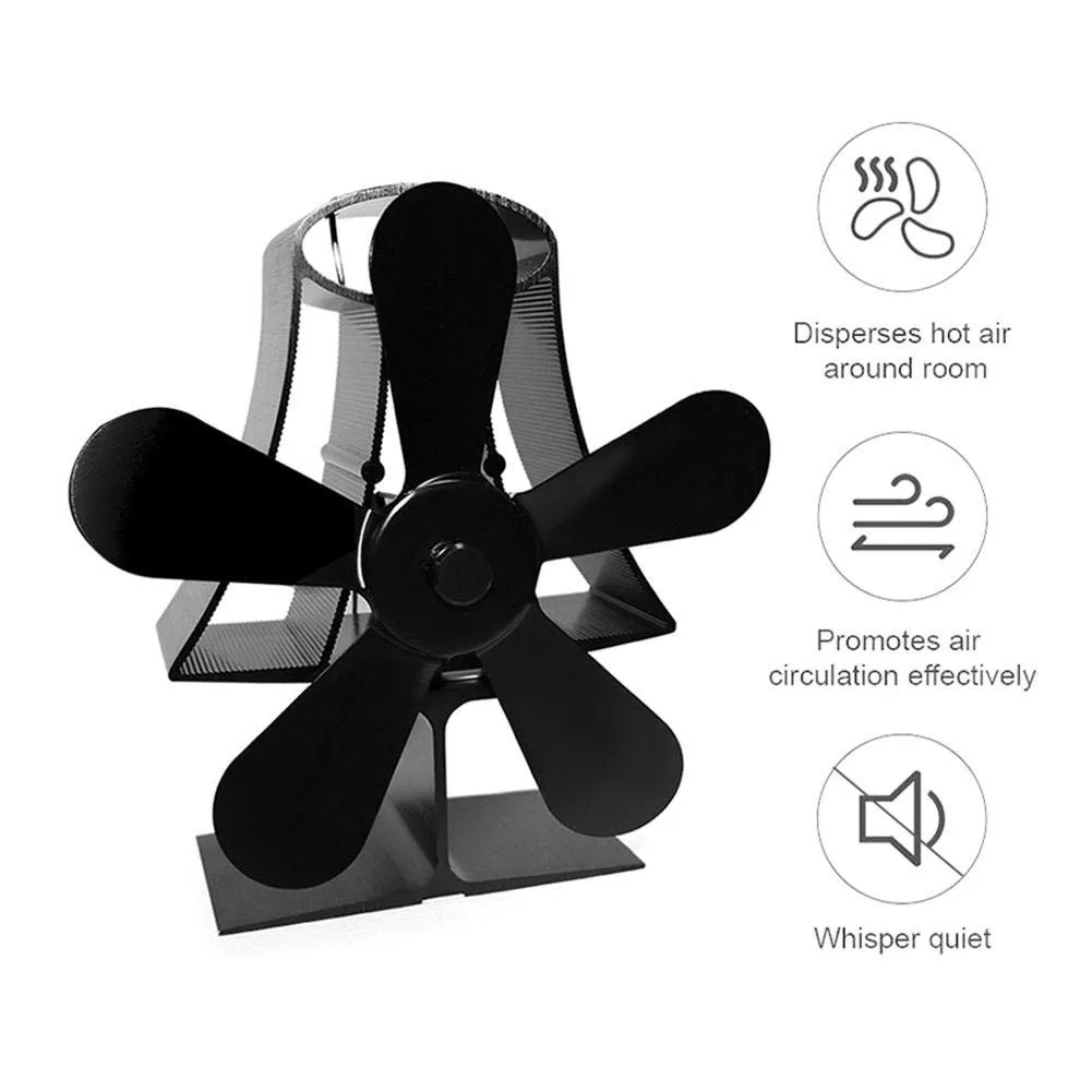 

Warm Heat Powered Portable Fireplace Fan Modern Aluminum Wood Stove Burner 5 Blade Practical Motor Eco Friendly Home Log