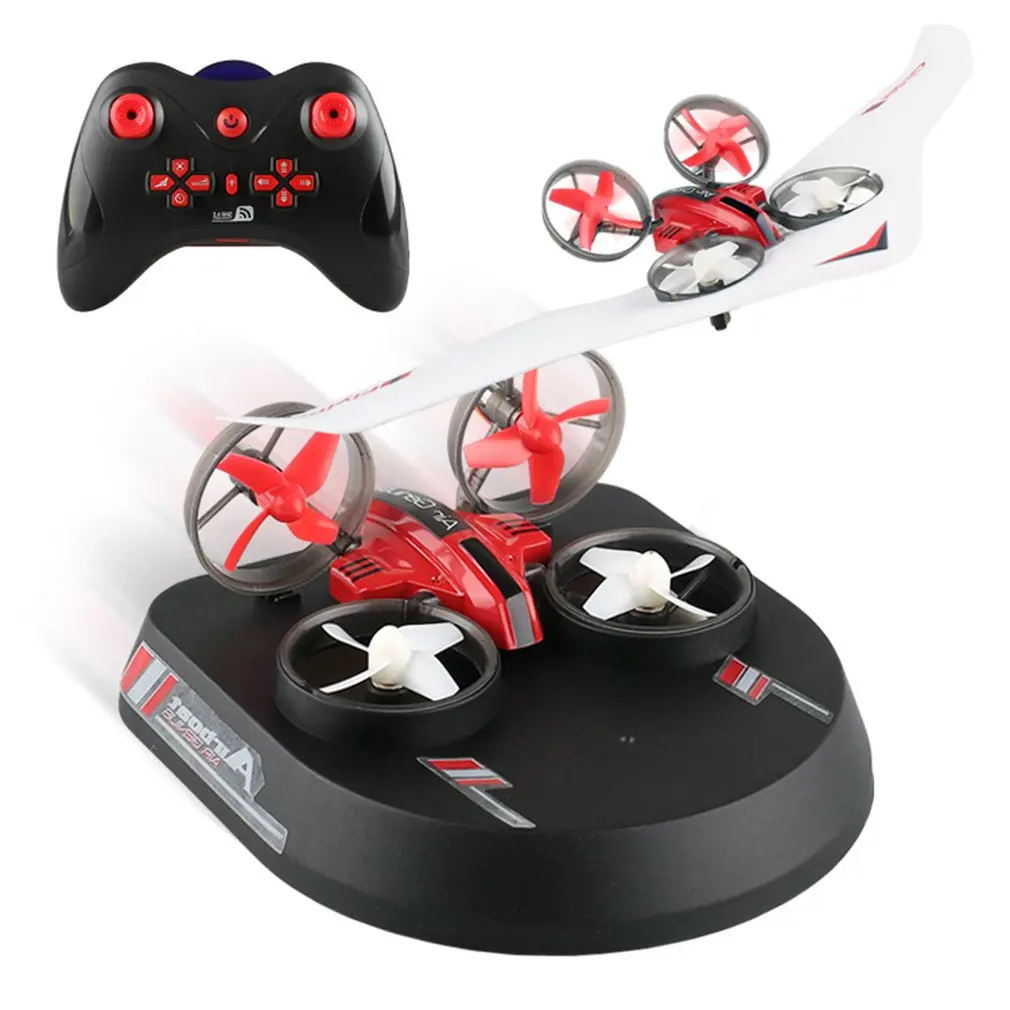 

Diy Three In One Remote Control Quadcopter Fixed-Wing Gliding Aircraft Drone Hovercraft Toy 4 Channels