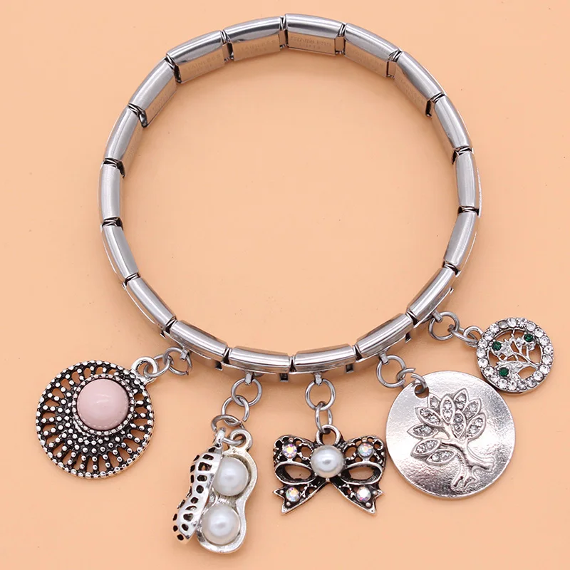 Fyour Original Daisy Bowknot Peanut Dog Snowflake Tree CZ Charm Fit 9mm Bracelet Stainless Steel Jewelry DIY Making DJ234
