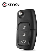 KEYYOU-carcasa de llave en blanco para coche, cubierta de mando a distancia de 10x3 botones, abatible, modificado, sin cortar, para Ford Focus Fiesta C Max Ka