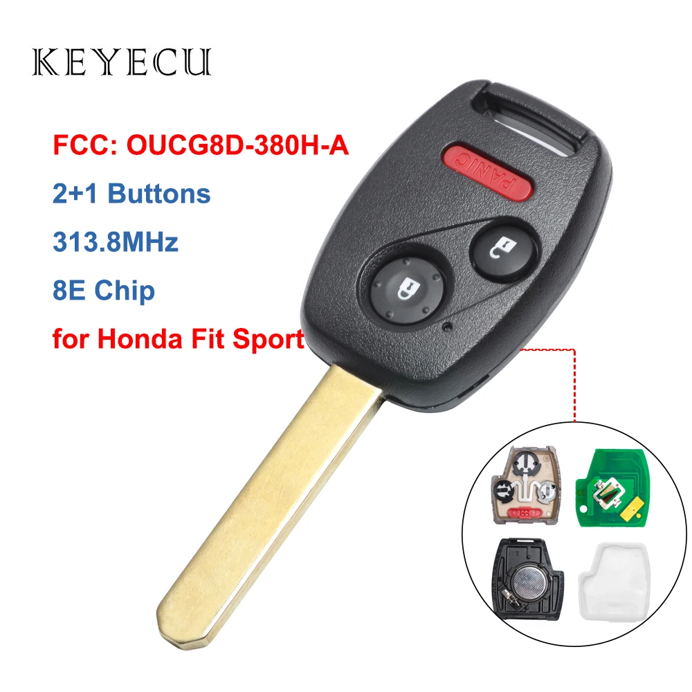 Keyecu дистанционный ключ Fob 2 + 1 кнопки 313 8 MHz 8E чип для автомобиля Honda Fit Sport 2006 2007 2008 2009