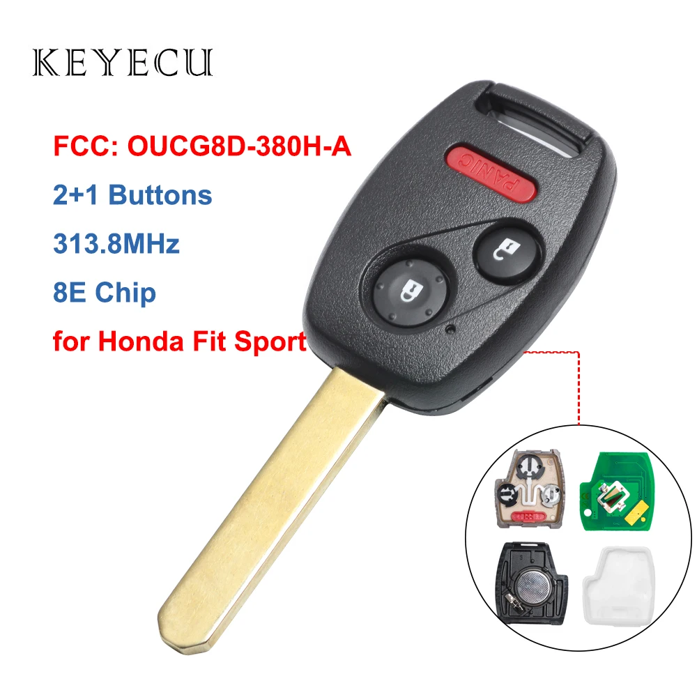 2* New Replacement Uncut Remote Car Key Fob for Honda Fit Odyssey OUCG8D-380H-A