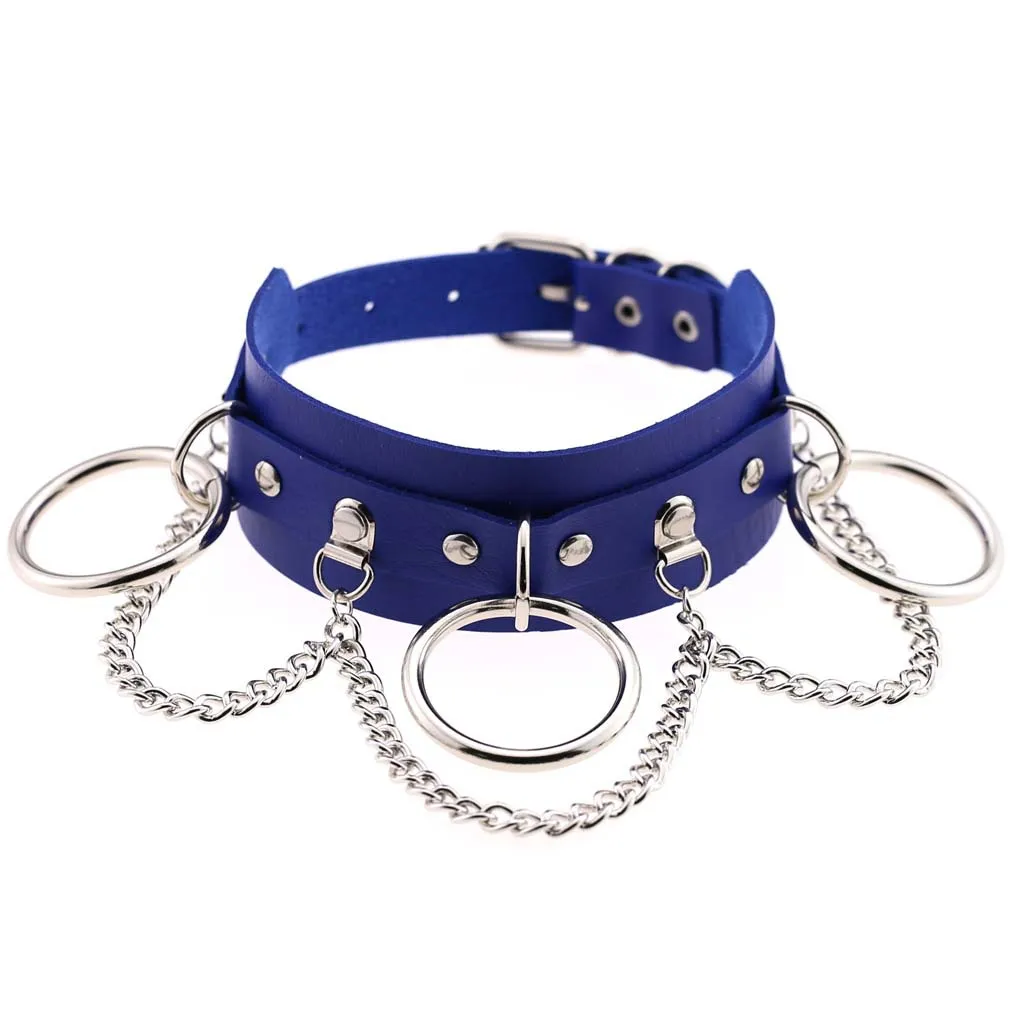 2021 Fashion Punk Blue Leather Choker Necklace Multilayer Heart Round Chocker Sexy Collar E Girl Women Necklace Gothic Jewelry 
