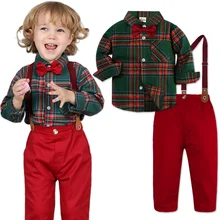 

Baby Xmas Wedding Outfit Infant Gentleman Formal Clothes Toddler Baptism Clothing Set Birthday Party Christmas Stripe Suit