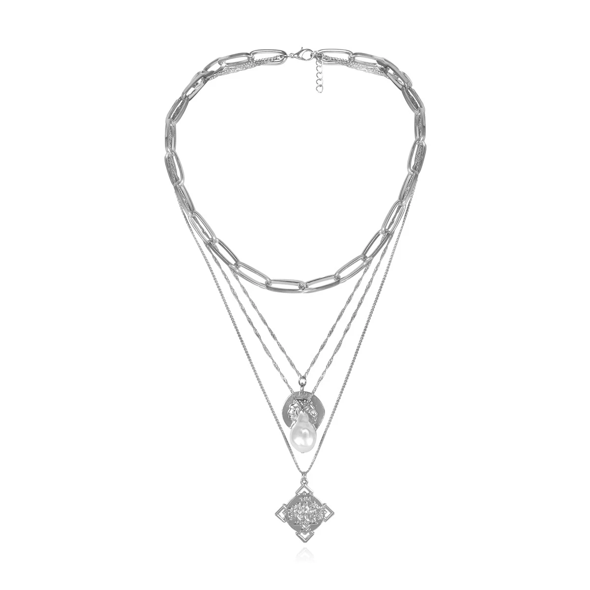 PuRui многослойная цепочка на шею в стиле панк для женщин резная монета кулон ожерелье массивное ожерелье золотого и серебряного цвета воротник ювелирные изделия