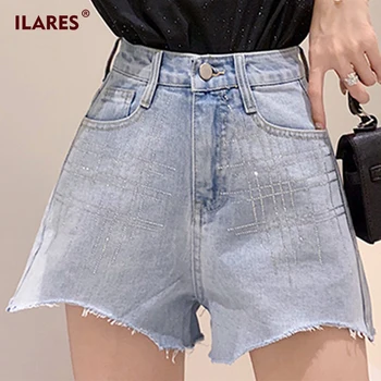 

ILARES Shorts Women Woman Shorts High Waist Denim Short Pants Vintage Women Jeans Womens Paste Drill Glisten Summer Sexy Shorts