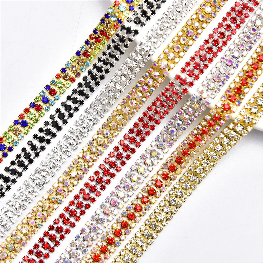 5-Yard-9Mm-Rhinestone-Crystal-Ab-Chain-3-Rows-Trim-Silver-Tone-Cake ...