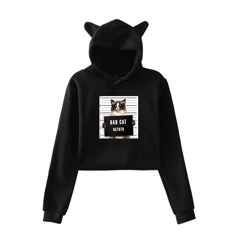 

2019 Autumn Winter Bad Dog Bad Cat Print Harajuku Print Pullover Thick Loose Women Hoodies Sweatshirt Female Casual Clothing