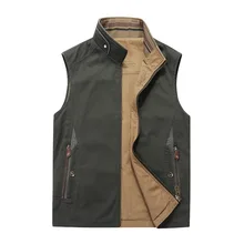Осенняя одежда стиль мужской жилет среднего возраста Рыбалка фотография Спорт на открытом воздухе без рукавов пальто Двусторонняя одежда