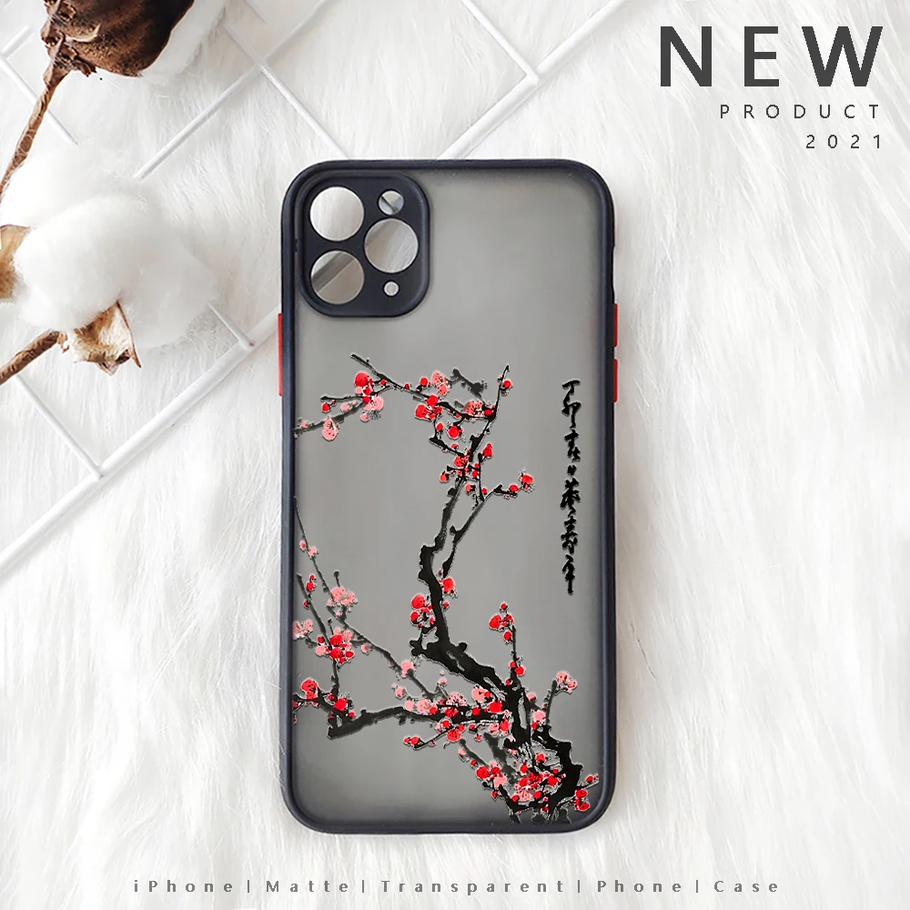 Plum Blossom Flower Iphone 13 12 XS 11 Pro Max Mini Chinese Style Painting Case for  X XR SE2020 7 8 Plus Red Floral Design Case