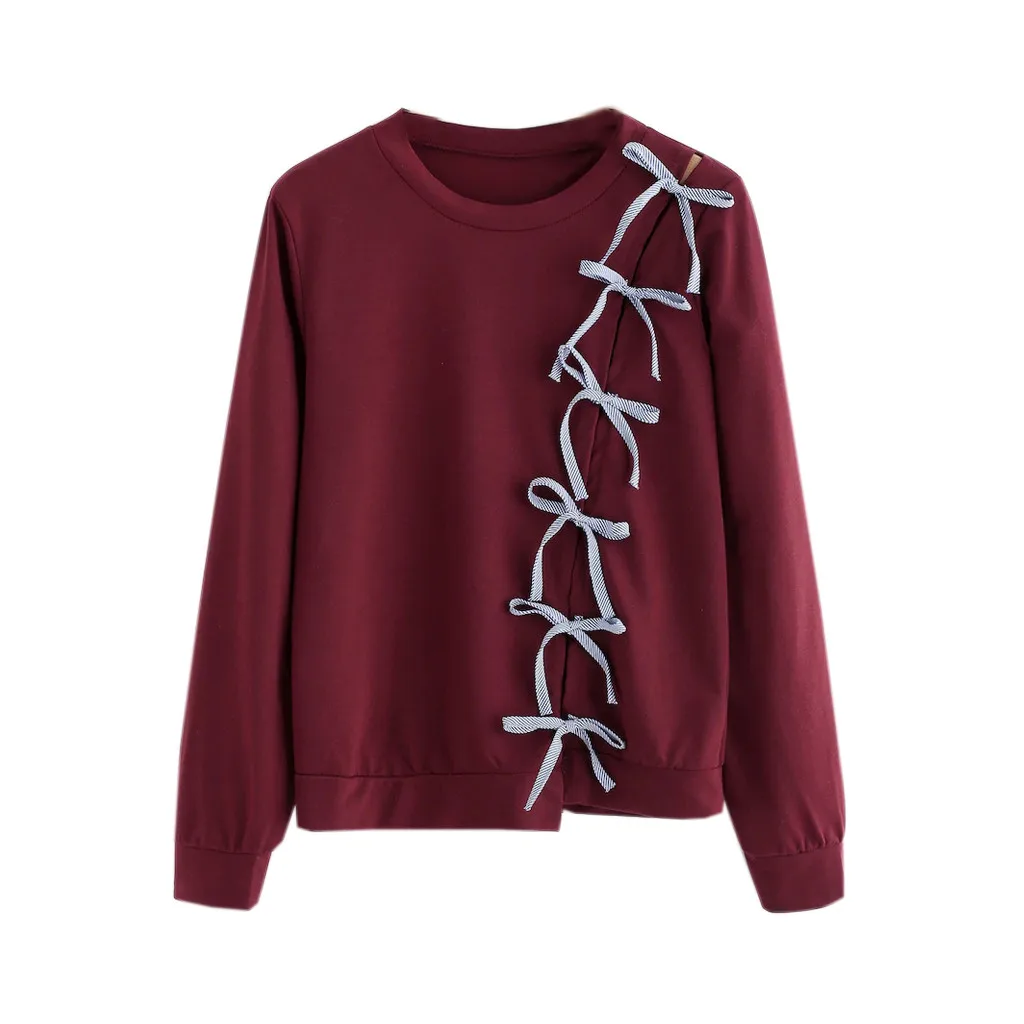 Hoodies Women Autumn 2019 bowknot Long Sleeve o-neck Harajuku Streetwear Hoodie Hoodies And Sweatshirts Women Pullovers Clothes