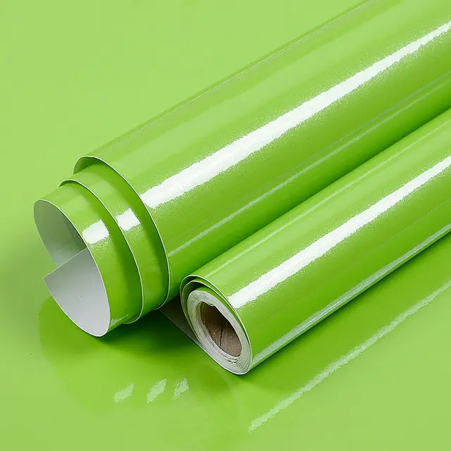 Shiny White Self-Adhesive Peel & Stick in Rolls Waterproof Wallpaper Furniture Films PVC Oil-proof Wall Stickers Kitchen Cabinet Shiny Apple Green