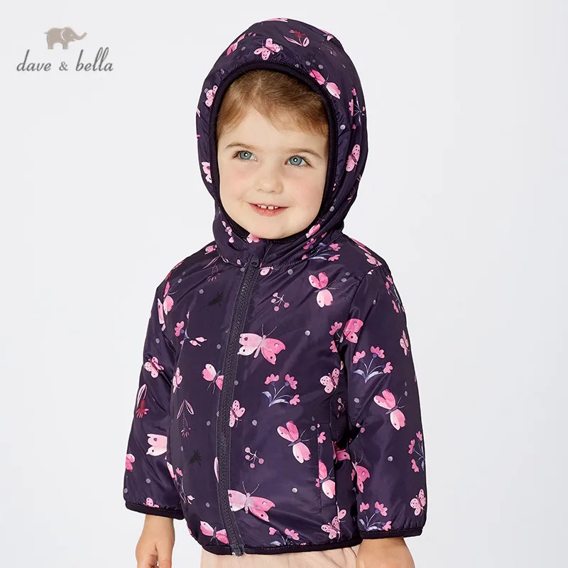 

DB4258-E dave bella autumn winter baby girl print coat hooded children fashion outerwear kids coat