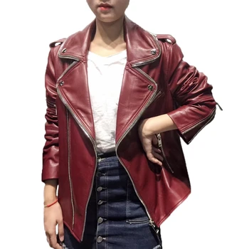

Real Leather Jacket Women Sheepskin Jacket Spring Autumn Zippers Ladies Genuine Leather jacket