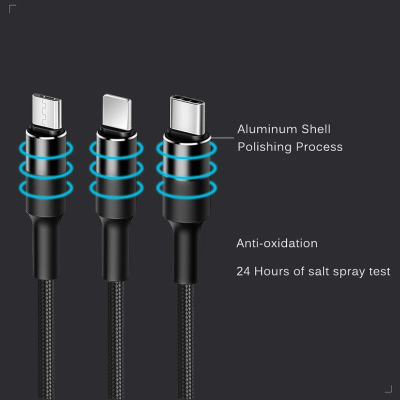 CANDYEIC 3 в 1 USB кабель Быстрая зарядка для samsung A20 30 40 huawei P30 Xiaomi 9T Redmi Note7 8 USB C type-c телефонный кабель Шнур