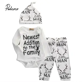

Newborn Baby Boys Girls 2019 Tops Romper Pants Hat 3PCS Outfits Set Family New Member Clothes 0-18M