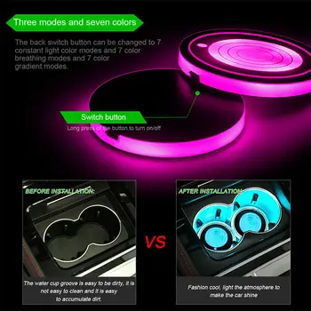 

1 Pair Atmosphere Light LED Car Cup Slot Holder Colorful For Honda Dodge 68MM