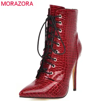 

MORAZORA 2020 new arrival women ankle boots lace up pointed toe thin high heels boots autumn winter party wedding shoes woman