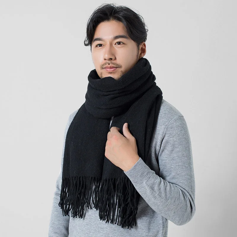 

Winter Wool Scarf Men Luxury Brand Black Shawls and Wraps Classical Bufanda Hombre 2022 Large Warm Wool Scarves 180x70cm