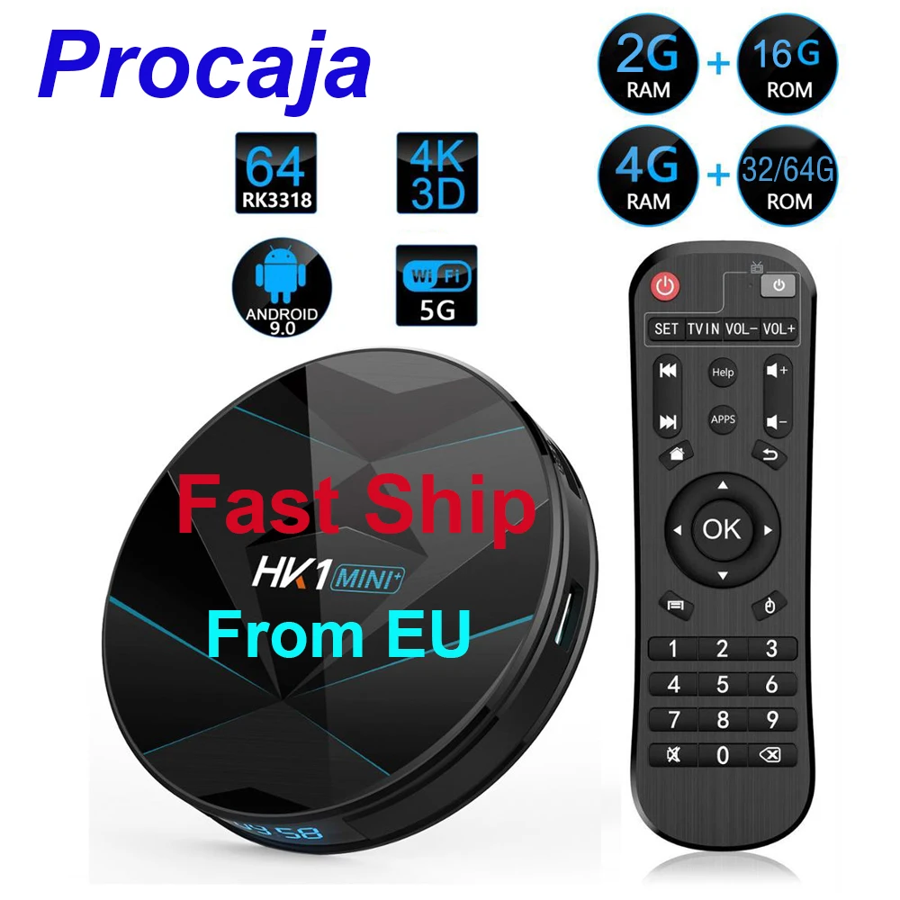 

Procaja HK1Mini+ TV Box Android 9.0 HK1 Mini+ TV Box 2GB/4GB RAM 16GB/32G/64GB ROM 2.4G/5G dual WiFi H.265 Decoding HD 4K TV Box