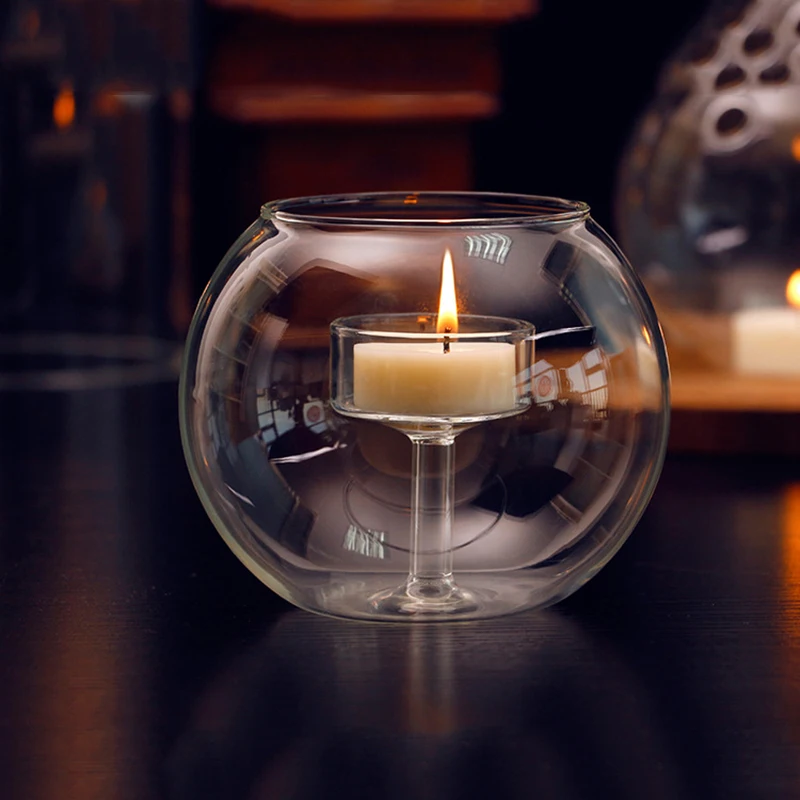 Glass Hydroponic Terrarium Tea Light Holder Candlestick Decor Wedding Decor 8cm 