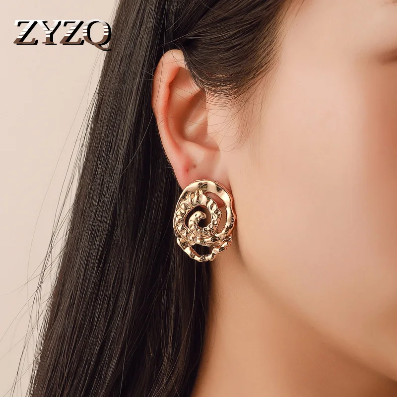 

ZYZQ Romantic Exquisite Stud Earrings With Special Snail Design personality Concave-Convex Pattern Jewelry Trendy Earrings 2019