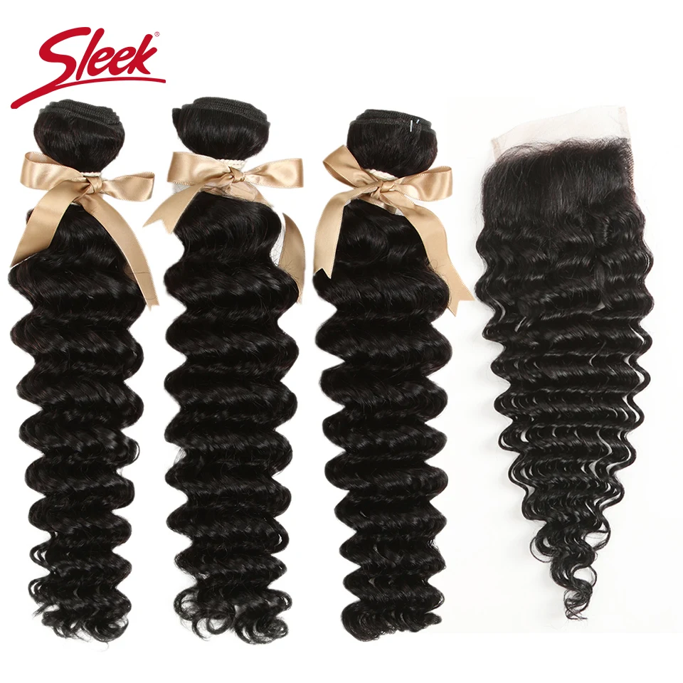 

Sleek 9A Bundles With Closure Malaysian Loose Deep Bundles With Free Part Lace Closure Remy Human Hair Extension Free Shipping