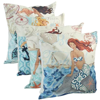 

4pcs 45x45cm Fairy Mermaid Pillow Covers Square Cushion Linen Home Sofa Home Decorative (not included pillow)