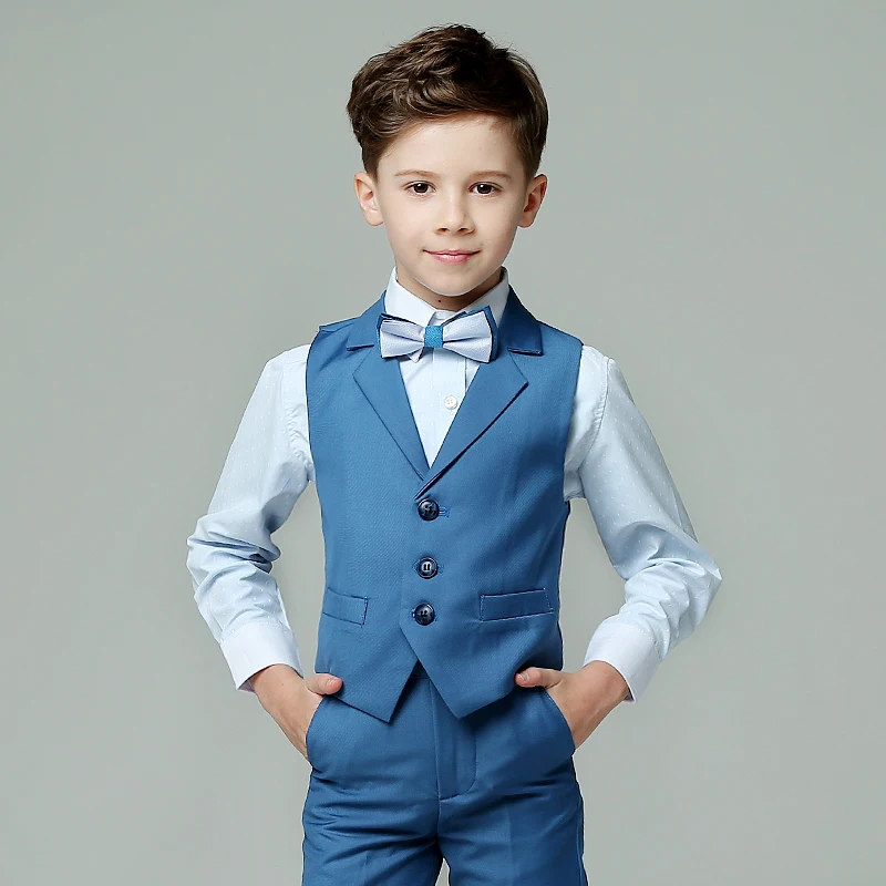 

2020 Spring Boys Nimble Vest Suits For Weddings Kids Prom Suits Blue Formal Wedding Suits For Boys Tuxedo Children Clothing Set