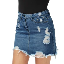 Мини-юбка-карандаш, женская сексуальная летняя джинсовая юбка в стиле ретро, Повседневная джинсовая юбка с высокой талией, синий светильник, потертая Женская юбка