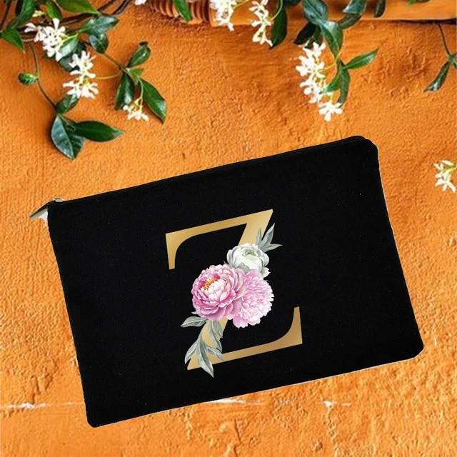 Bridesmaid Makeup Bags Floral Alphabet Print Cosmetic Case Bridal Party Make Up Pouch Necessaries Lady Tote Purse Wedding Gifts W05735-TBBK-D