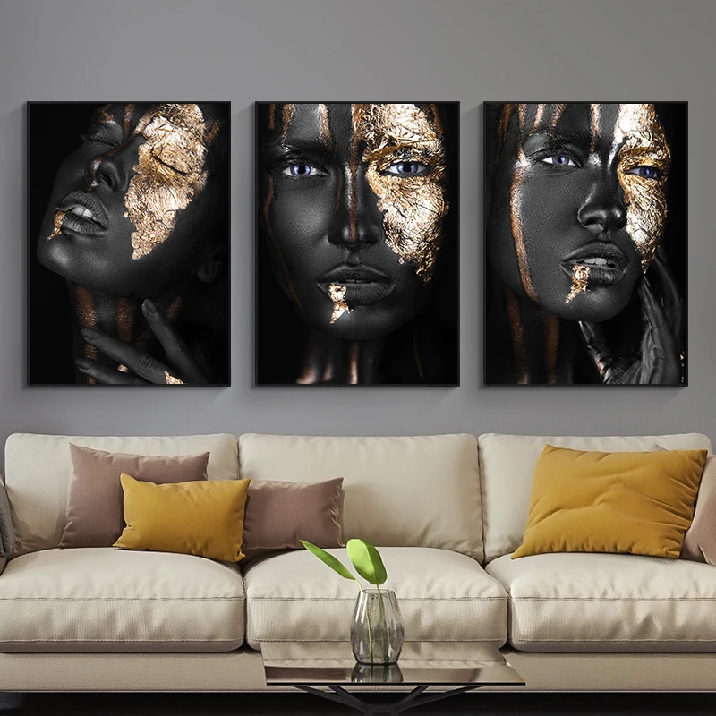 Черно золотистые настенные постеры и принты в африканском стиле скандинавские