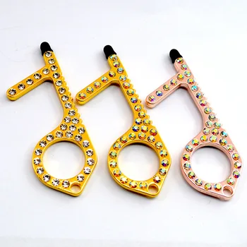 

50Pcs Wedding Party Gift For Guests Birthday Favors Touch Screen Buttons EDC Door Opener Hygiene Hook Tool Keychain With Diamond