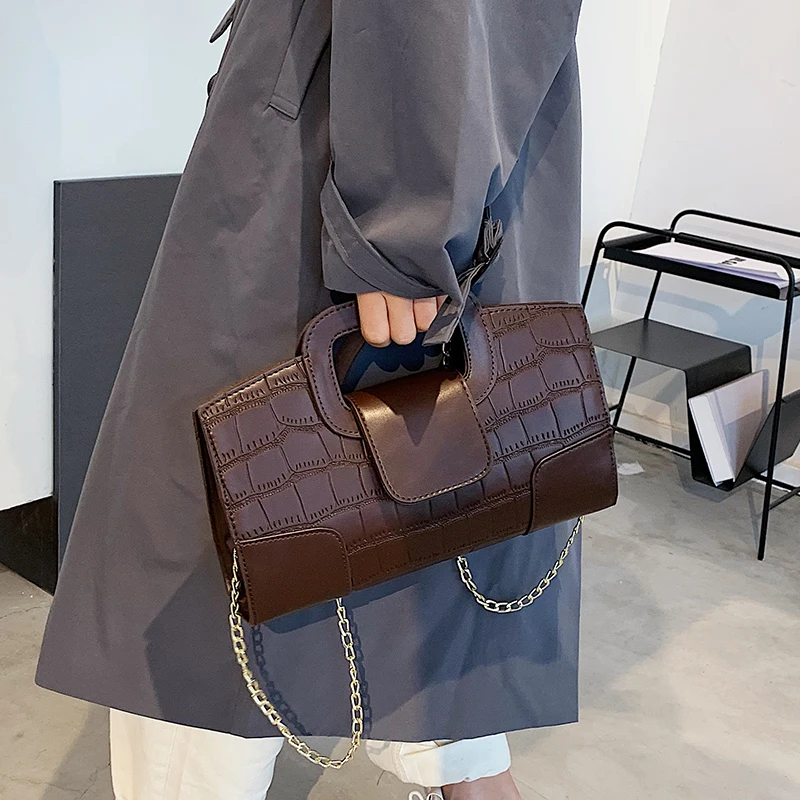 Fashion Designer Bag Women 2020 New In Autumn Winter Retro Stone Pattern PU Leather Handbag Chain Clutch Shoulder Crossbody Bags | Багаж и