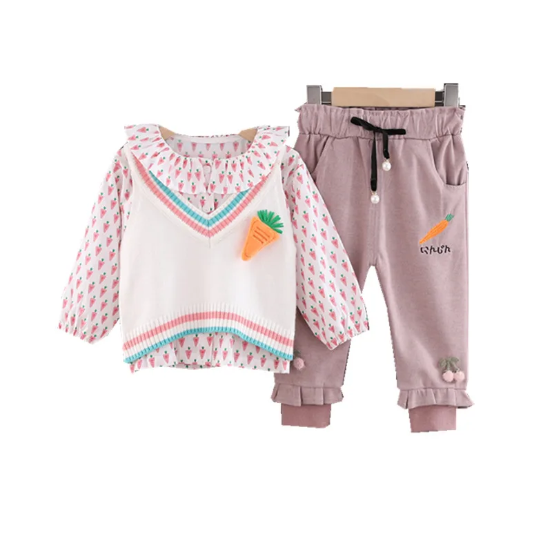 

New Spring Autumn Baby Girl Clothes Children Cotton Printed T Shirt Vest Pants 3Pcs/set Kids Fashion Clothing Toddler Tracksuits