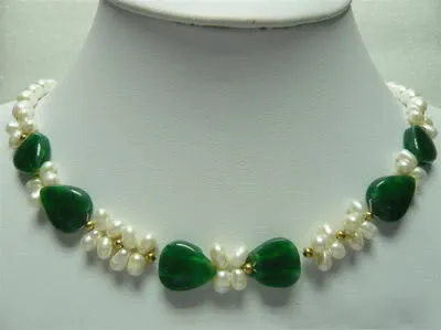 Wholesale cheap Real White Pearl Emerald Jade Heart Pendant Necklace / Free